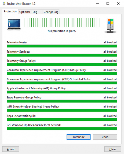 Disabilitare monitoraggio di Windows 10 con Spybot Anti-Beacon 16