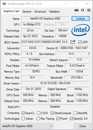 CPU-Z hardware scheda video