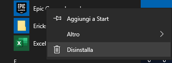 disinstalla app