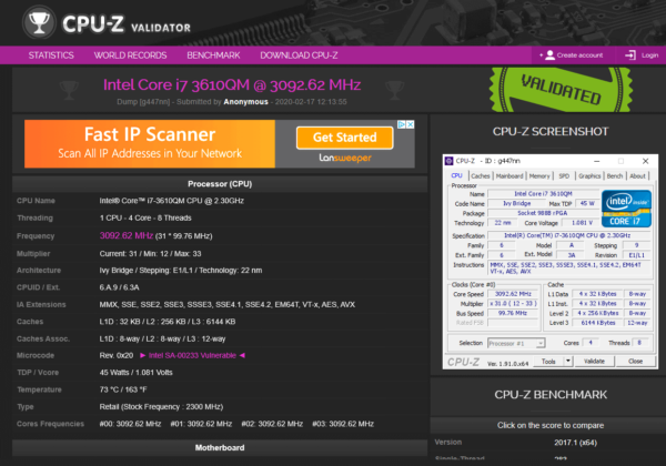 cpu-z database