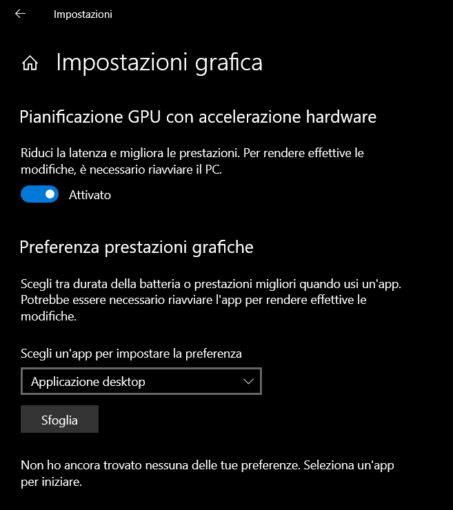 Configura Windows 10 per utilizzo scheda grafica ad alte prestazioni 32