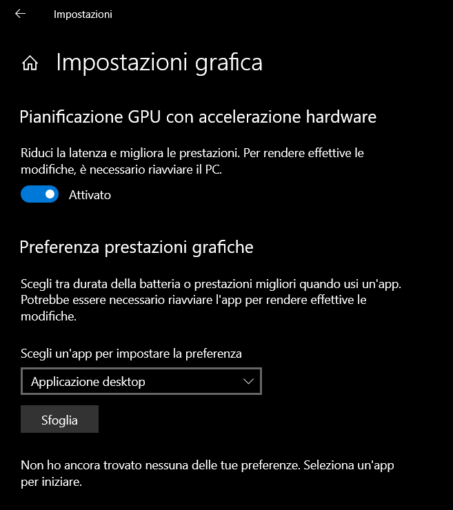 Configura Windows 10 per utilizzo scheda grafica ad alte prestazioni 64